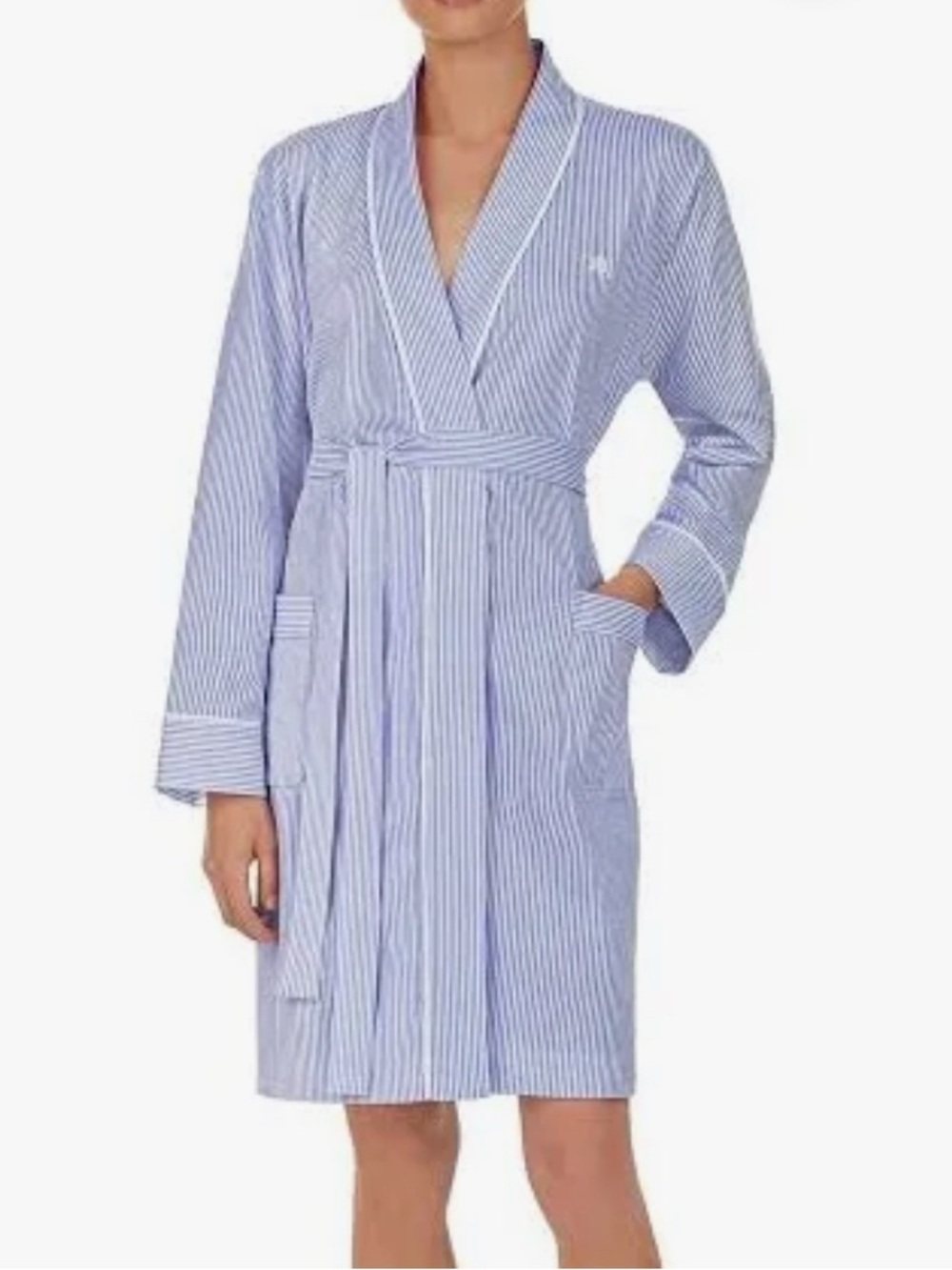 Ralph Lauren Women Sz XL Blue White Striped Interlock Shawl-Collar Robe Belted